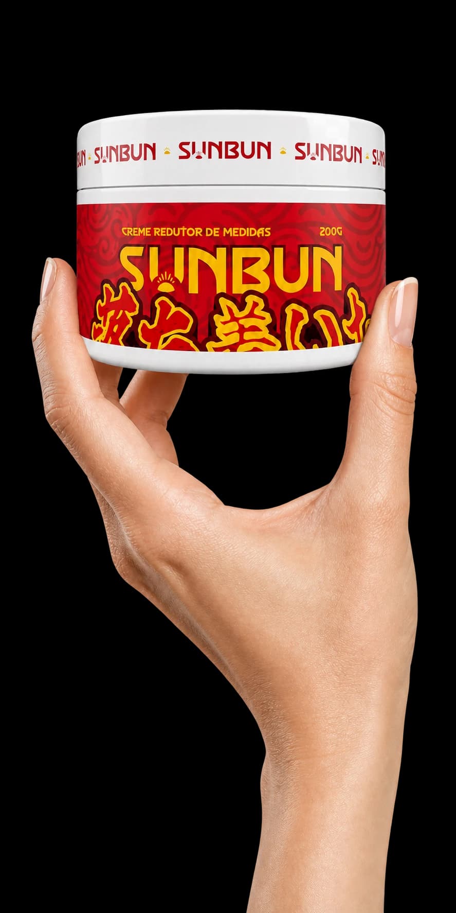 Mão segurando o pote SunBun